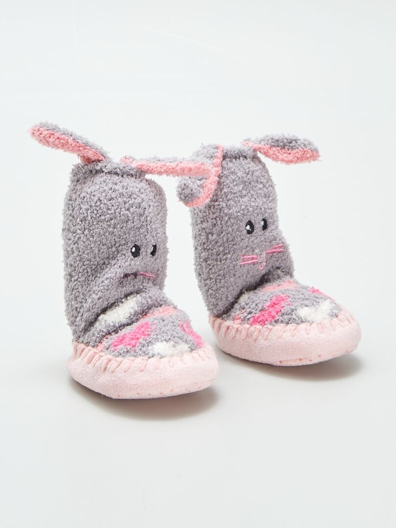 Chaussons chaussettes  'lapin' Gris - Kiabi