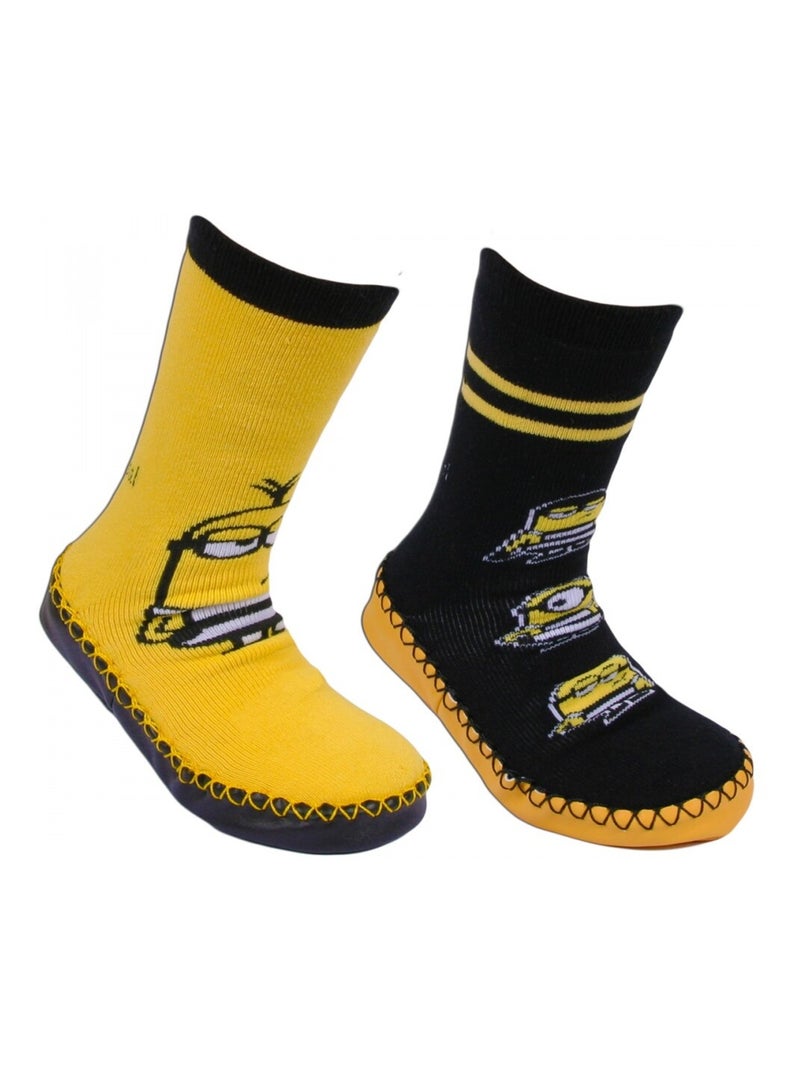 Chaussons chaussettes lot de 2 Les Minions Noir Jaune - Kiabi