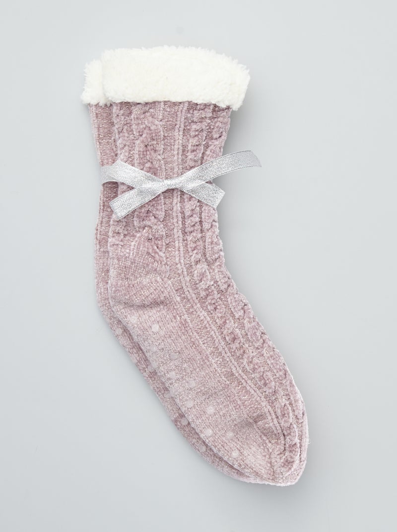 Chaussons chaussettes maille fantaisie Rose - Kiabi