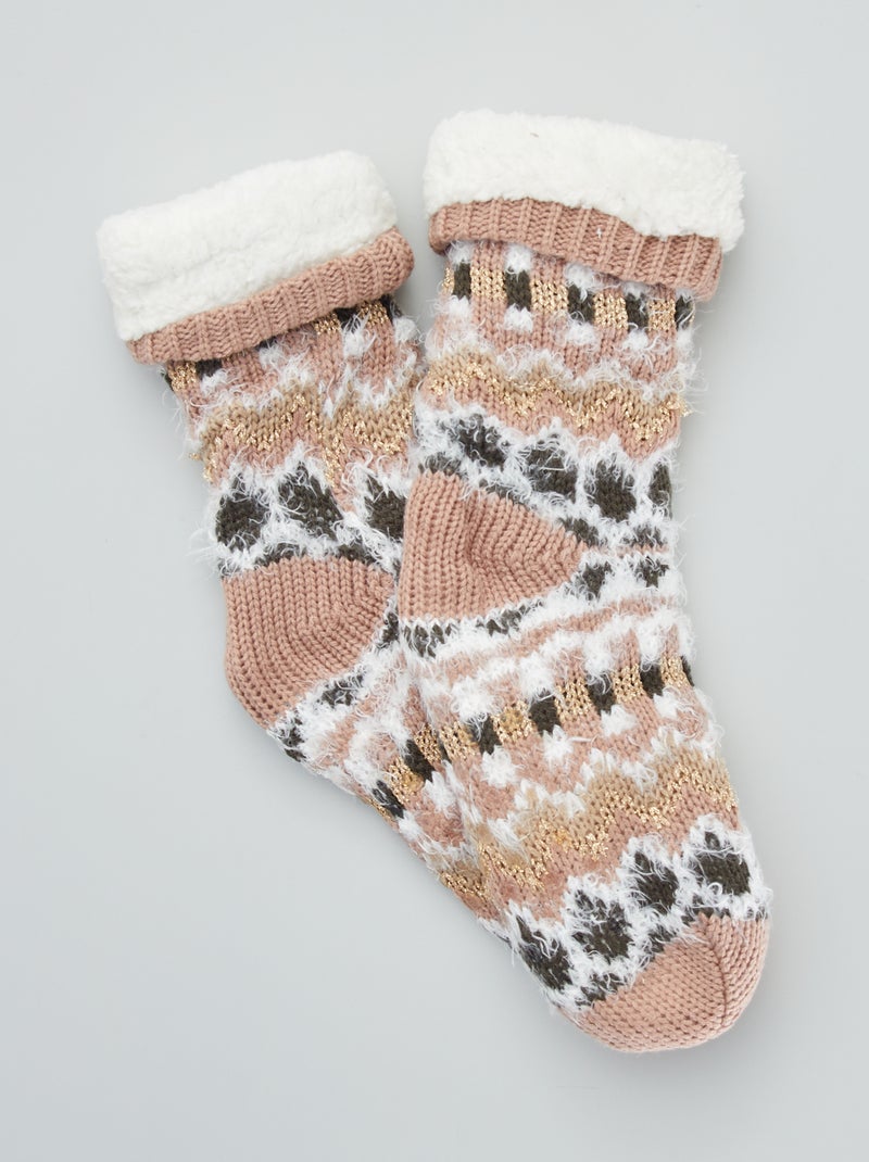 Chaussons chaussettes matière jacquard rose - Kiabi