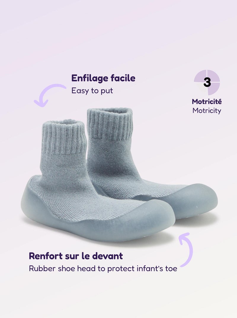Chaussons chaussettes motricité 3 '1ers pas' - Kitchoun Bleu - Kiabi