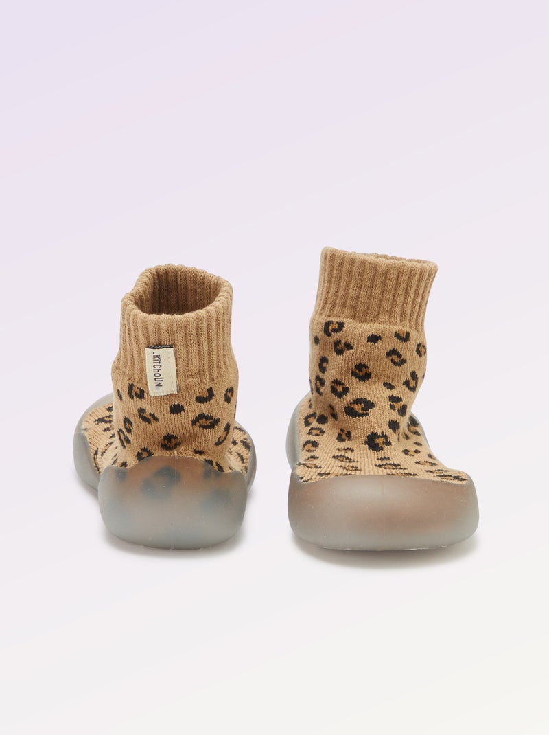 Chaussons chaussettes motricité 3 '1ers pas' - Kitchoun Léopard - Kiabi