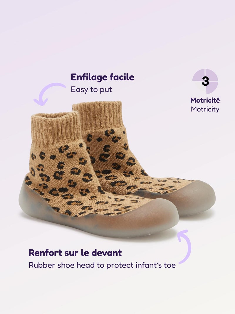 Chaussons chaussettes motricité 3 '1ers pas' - Kitchoun Léopard - Kiabi