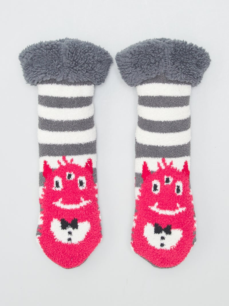 Chaussons chaussettes Rouge/gris - Kiabi