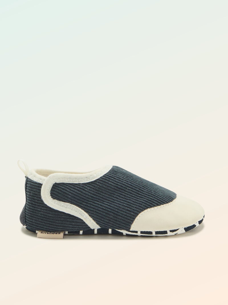 Chaussons côtelés à scratchs - 'Kitchoun' Bleu - Kiabi