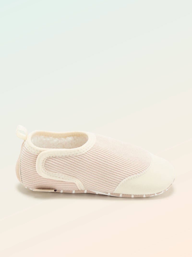 Chaussons côtelés à scratchs - Motricité 2 '4 pattes' - 'Kitchoun' Beige - Kiabi