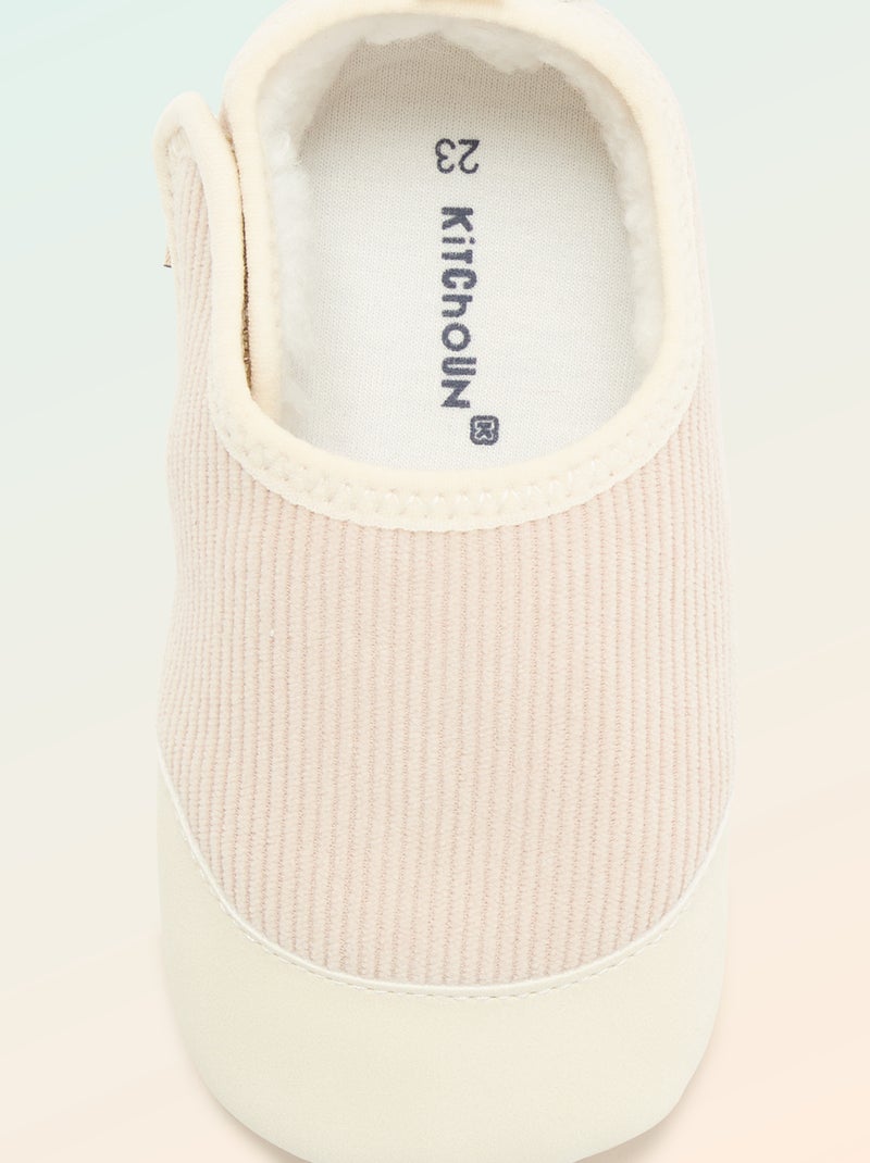 Chaussons côtelés à scratchs - Motricité 2 '4 pattes' - 'Kitchoun' Beige - Kiabi
