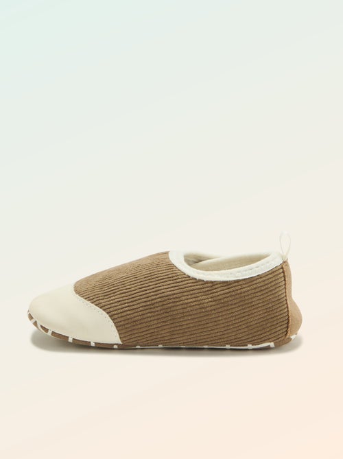 Chaussons côtelés à scratchs - Motricité 2 '4 pattes' - 'Kitchoun' - Kiabi