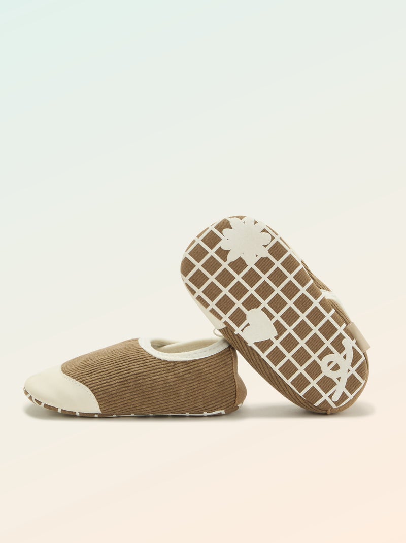 Chaussons côtelés à scratchs - Motricité 2 '4 pattes' - 'Kitchoun' Kaki - Kiabi