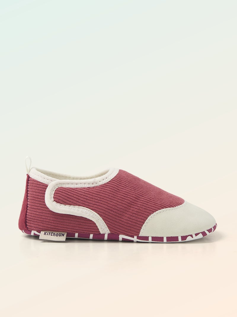 Chaussons côtelés à scratchs - Motricité 2 '4 pattes' - 'Kitchoun' Rose - Kiabi