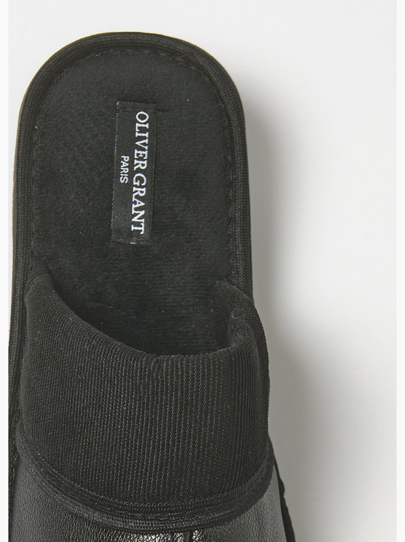 Chaussons côtelés et cuir imitation Noir - Kiabi