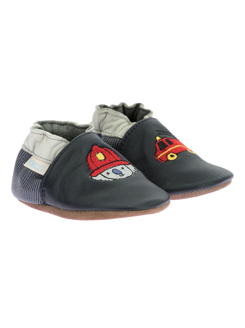 Chaussons Cuir Badge Fire Robeez Bleu marine - Kiabi