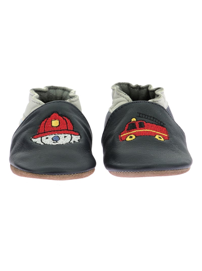 Chaussons Cuir Badge Fire Robeez Bleu marine - Kiabi