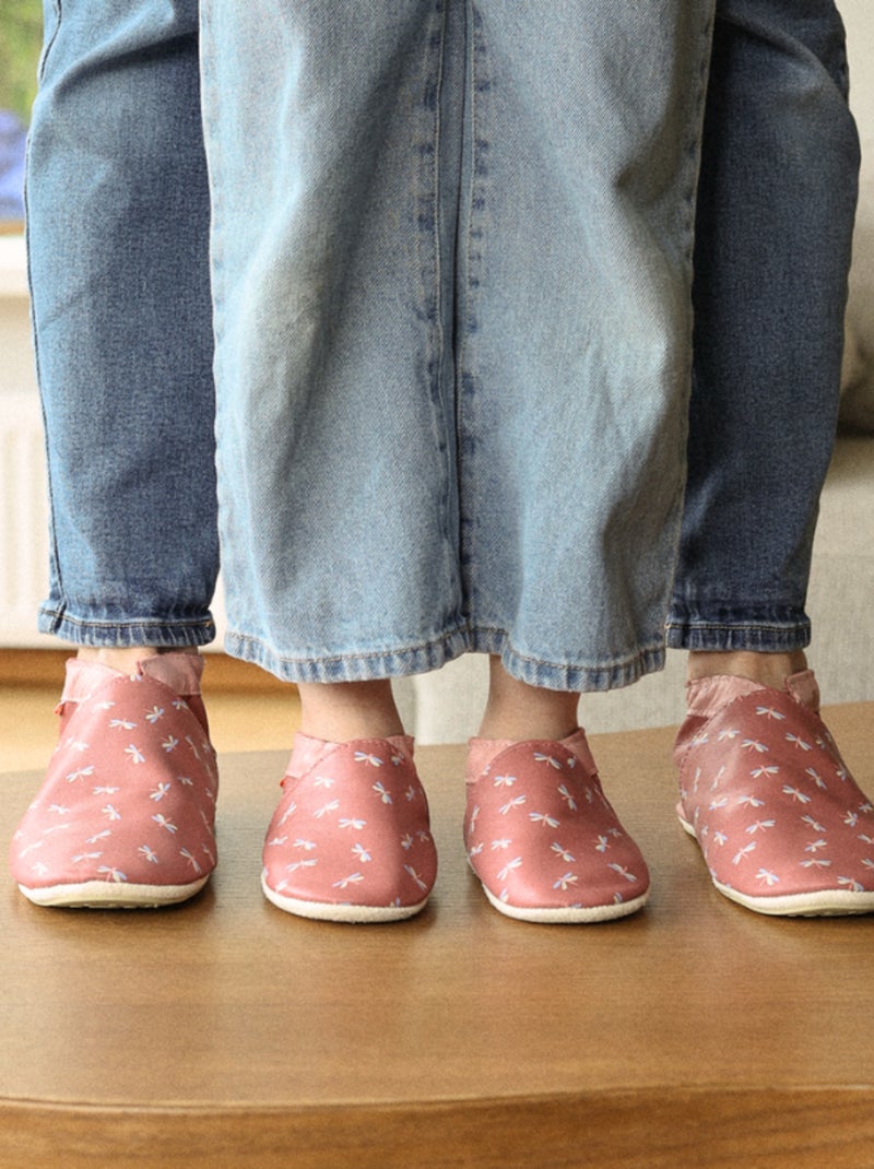 Chaussons cuir bébé Anna les libellules Rose - Kiabi