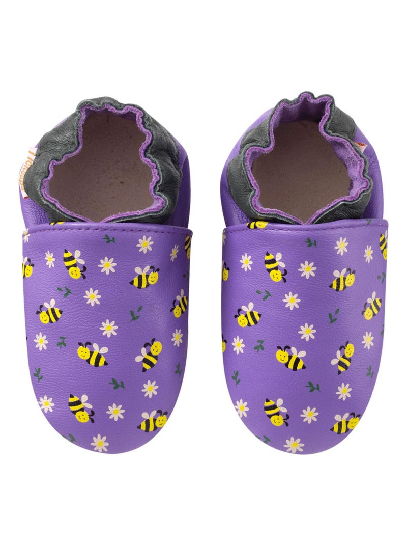 Chaussons cuir bébé Mireille les abeilles Violet - Kiabi