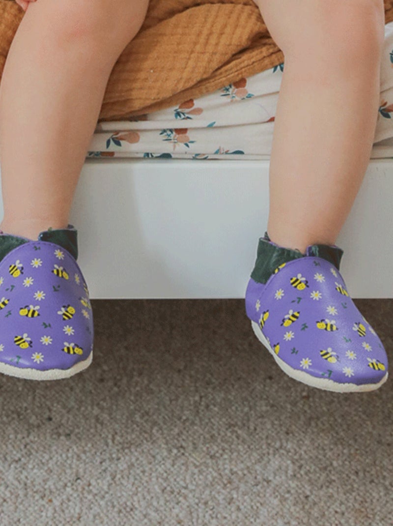 Chaussons cuir bébé Mireille les abeilles Violet - Kiabi