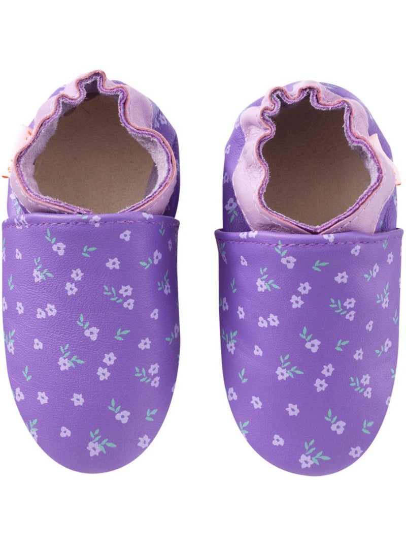 Chaussons cuir bébé Prune les fleurs Violet - Kiabi