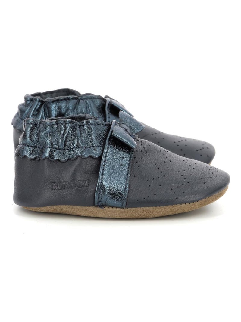 Chaussons Cuir Happy Mood Robeez Bleu marine - Kiabi