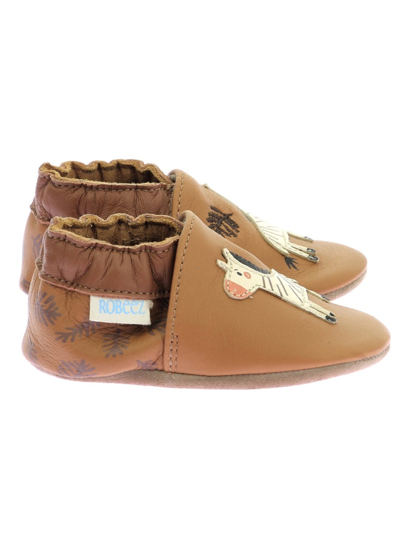 Chaussons Cuir Jungle Zebra Robeez Camel - Kiabi