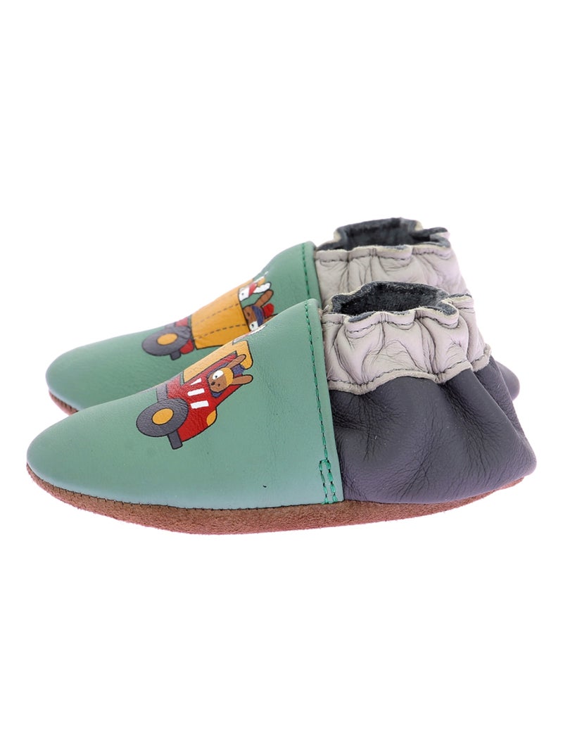 Chaussons Cuir Playing Yard Robeez Vert - Kiabi