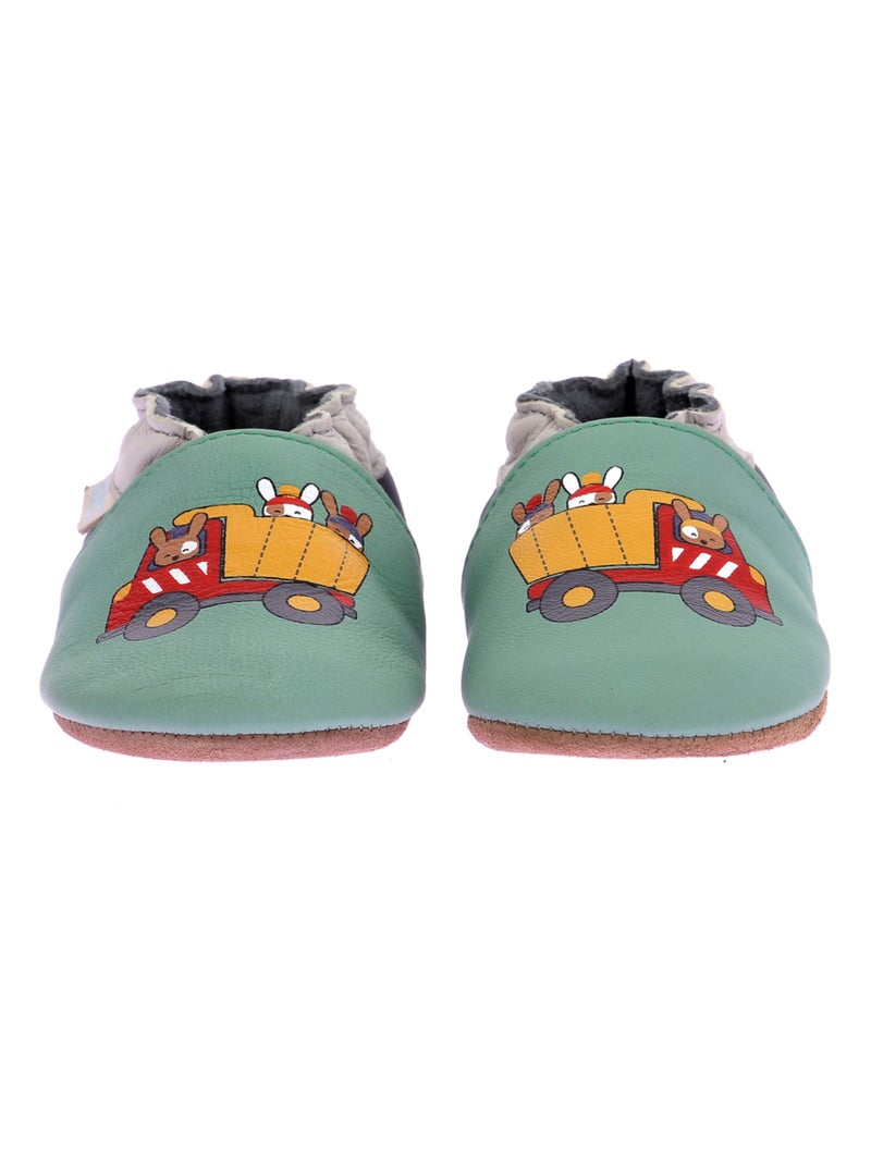 Chaussons Cuir Playing Yard Robeez Vert - Kiabi