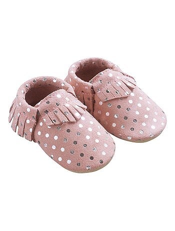 Chaussons cuir souple à franges à pois