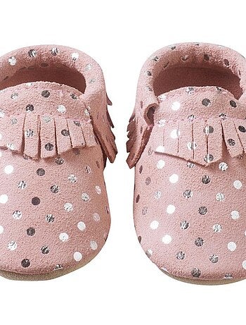 Chaussons cuir souple à franges à pois