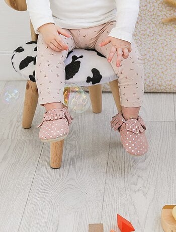 Chaussons cuir souple à franges à pois