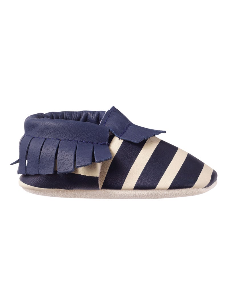 Chaussons cuir souple à franges Bleu - Kiabi