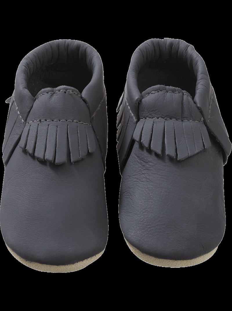 Chaussons cuir souple à franges Bleu - Kiabi