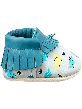 Chaussons cuir souple à franges dinosaures