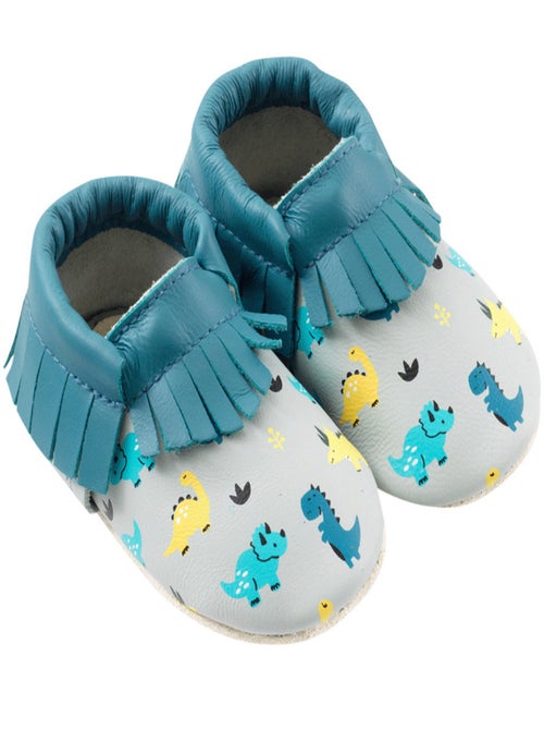 Chaussons cuir souple à franges dinosaures - Kiabi