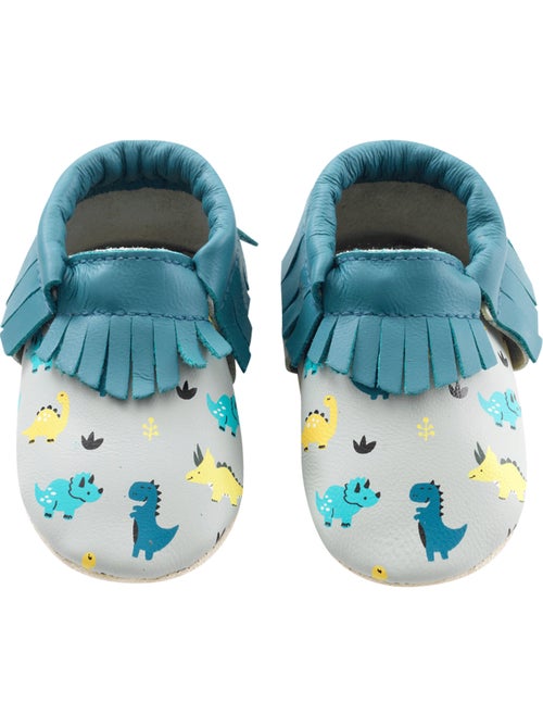 Chaussons cuir souple à franges dinosaures - Kiabi
