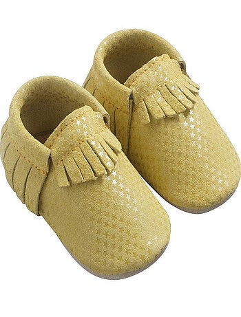 Chaussons cuir souple à franges étoiles