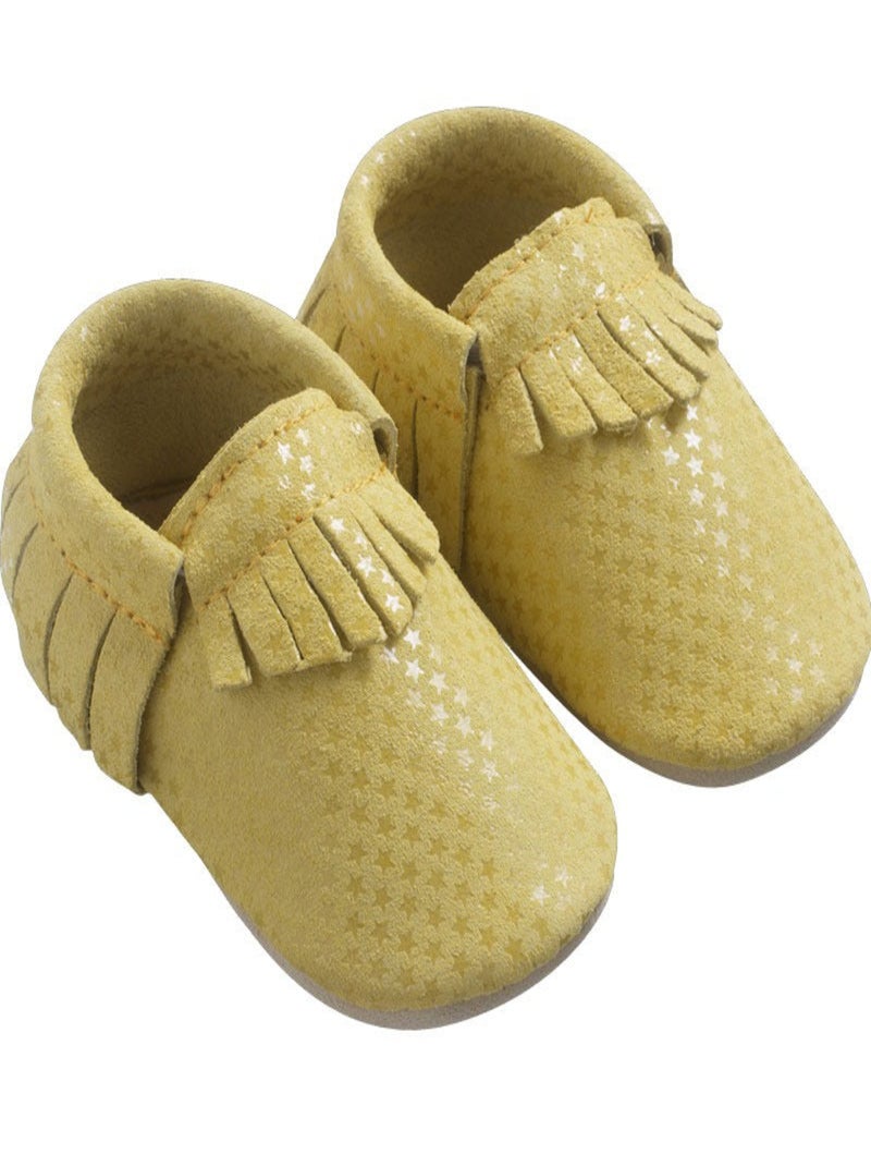 Chaussons cuir souple à franges étoiles Jaune - Kiabi