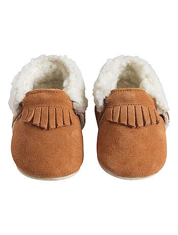 Chaussons cuir souple à franges fourrés Frangin