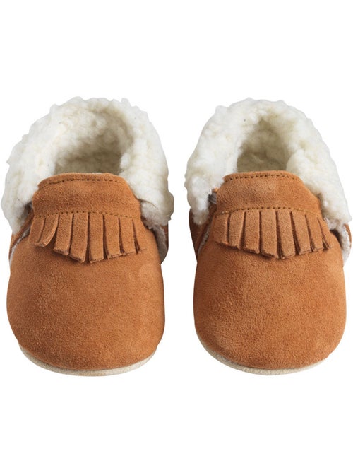Chaussons cuir souple à franges fourrés frangin - Kiabi