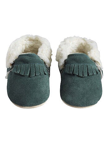 Chaussons cuir souple à franges fourrés Frangin