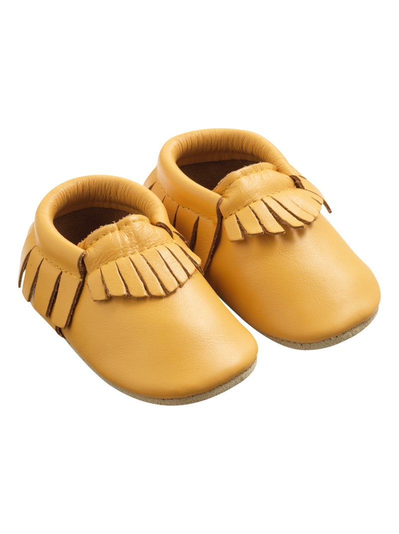 Chaussons cuir souple à franges Jaune - Kiabi