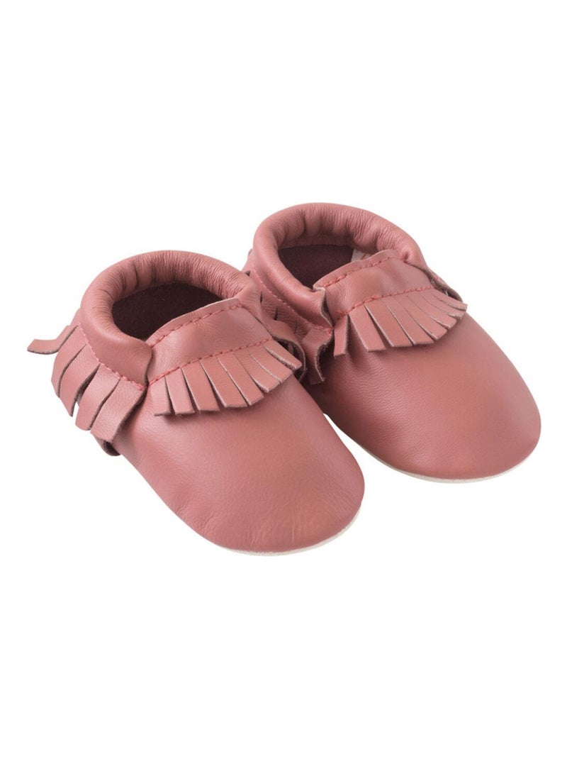 Chaussons cuir souple à franges Rose - Kiabi