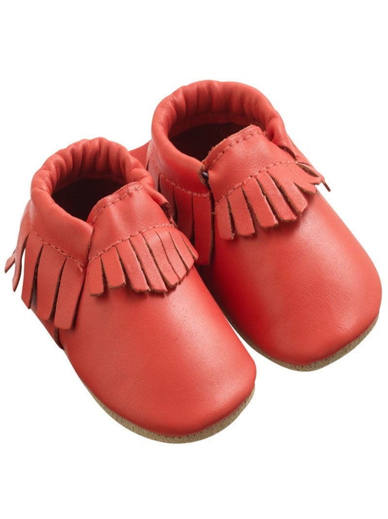 Chaussons cuir souple à franges Rouge - Kiabi
