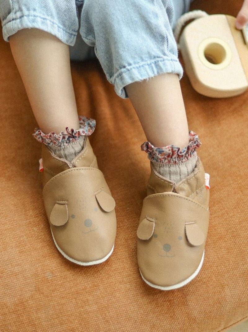 Chaussons cuir souple Colin le chien Marron - Kiabi