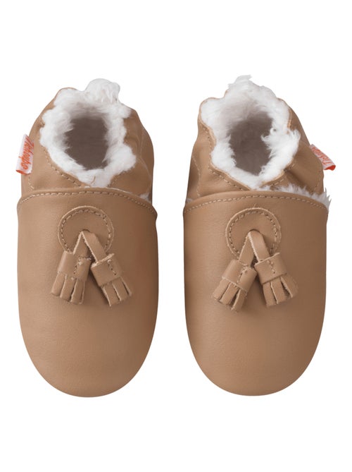 Chaussons cuir souple fourrés à pampilles - Kiabi