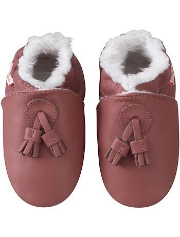 Chaussons cuir souple fourrés à pampilles