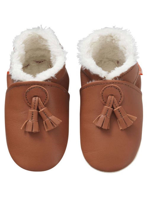 Chaussons cuir souple fourrés à pampilles - Kiabi