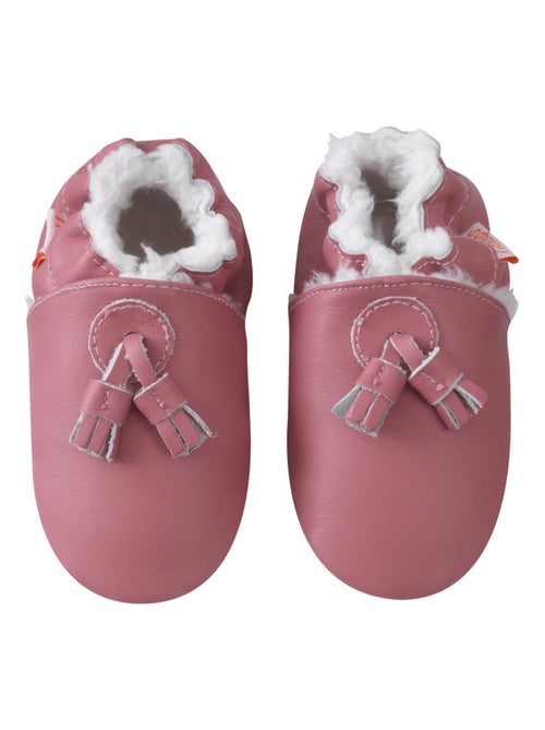 Chaussons cuir souple fourrés à pampilles - Kiabi