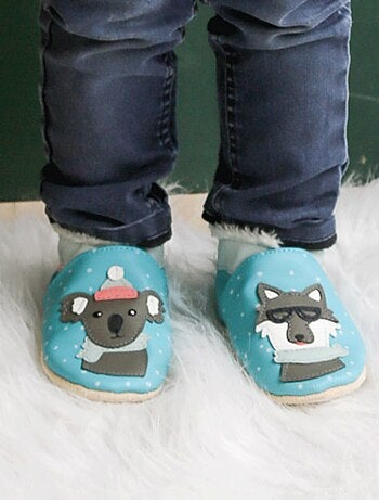 Chaussons cuir souple fourrés Ana et Louis sous les flocons