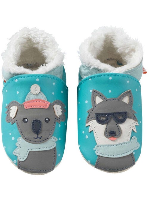 Chaussons cuir souple fourrés Ana et Louis sous les flocons - Kiabi