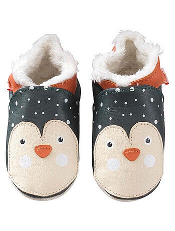 Chaussons cuir souple fourrés Antonin le pingouin