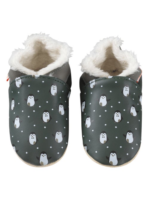 Chaussons cuir souple fourrés Célestin les pingouins - Kiabi